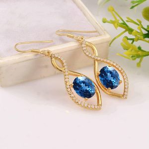 Boucles d'oreilles vintage en tourmaline bleue impeccable, argent sterling 925 plaqué or 14 carats, polies à la main, cadeau de fiançailles ou de mariage - Product Image 1
