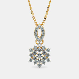 Yellow Gold Floral Lab Grown Diamond Cluster Pendant Necklace - Product Image 1