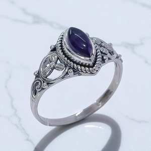 แหวนเงินแท้ 925 ประดับพลอยอเมทิสต์ทรงมาร์คีส์และมูนสโตน ราคาขายส่ง เครื่องประดับแหวนเงิน - Product Image 3