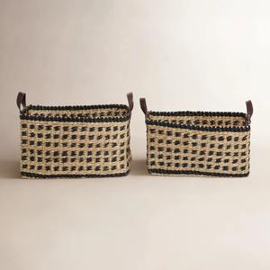 Juego de 2 Cestas de Mimbre con Patrón a Cuadros Negro y Natural, Hechas a Mano, Ecológicas, Hechas en Vietnam, Venta al Por Mayor - Product Image 4