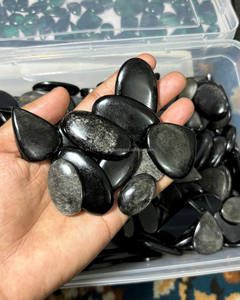 Lote de piedras preciosas planas de obsidiana de plata Natural de alta calidad para hacer joyas y regalos - Product Image 2