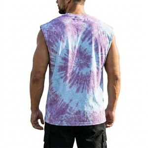 Wholesale Men's Retro Tie Dye Washed Premium Quality 100% Cotton Custom Print Breathable Gym Tank Top with <b>Drop</b> Shoulder - Product Image 5