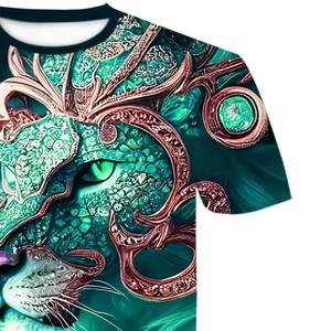 เสื้อยืดแขนสั้นพิมพ์ลายกราฟิกสิงโตแฟนตาซีสีเขียวอมฟ้าสำหรับผู้ชาย ชุดกางเกงขาสั้นเข้าชุด 2 ชิ้น ชุดลำลองสไตล์นักกีฬา - Product Image 3