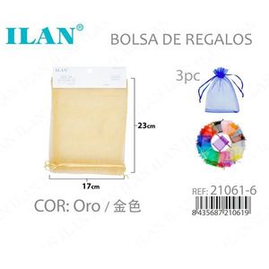 Sacchetti Regalo in Organza ILAN 17x23 Cm Colore Oro, Sacchetti per Bomboniere Matrimonio 3 Pezzi - Product Image 1