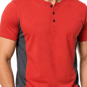 Camiseta de hombre con logotipo personalizado OEM, de alta calidad, con paneles laterales en contraste, de dos tonos, con cuello abotonado, informal, roja y gris. - Product Image 3