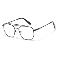Lunettes de vue carrées à double pont en métal pour hommes, monture large de 55 mm avec plaquettes nasales ajustables, idéales pour le bureau et les sorties du week-end
