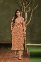 Ensemble de luxe 60x60 en coton pour femme, comprenant un pantalon et une kurta droite, avec col brodé et dupatta assorti