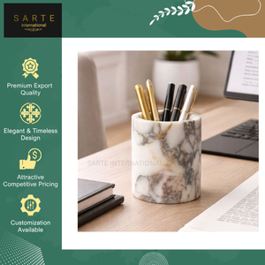 Organisateur de bureau en pierre naturelle de qualité exceptionnelle pour un bureau moderne et une décoration intérieure de luxe, porte-stylo en marbre fait main - Product Image 6