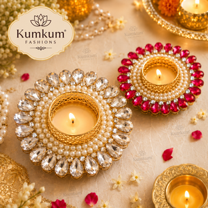 Support de bougie chauffe-plat indien fait main en Kundan, idéal pour Diwali, mariages, Ganesha, temples, décorations festives pour la maison, cadeaux de remerciement et souvenirs. - Product Image 2