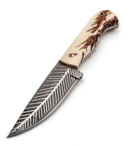 Handcrafted Feather Pattern Utility Knife Natural Bone Handle Fixed Blade <b>Craft</b> <b>Tool</b> - Product Image 1