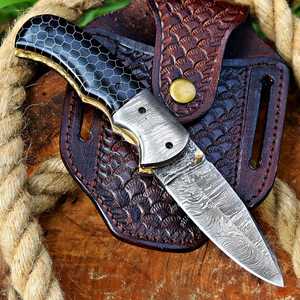 Couteau pliant artisanal en acier Damas forgé de qualité industrielle UA Supplies, avec verrouillage Liner Lock, pour la chasse, EDC, OEM, ODM, personnalisable - Product Image 3