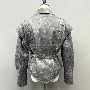 แจ็คเก็ตผู้หญิงหนังแท้หรูหราพร้อมเข็มขัด - Product Image 5