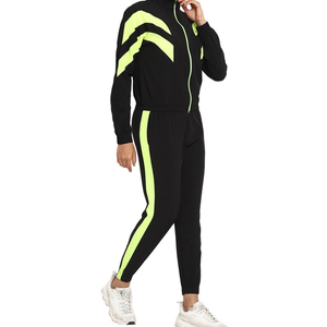 Conjunto Deportivo de Mujer, Negro con Rayas Verde Neón, 2 en 1, Cortavientos, con Cierre de Media Cremallera, Mangas Largas, Pantalones hasta el Tobillo, Bolsillos Laterales, Estilo Deportivo Casual - Product Image 5