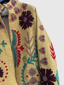 Veste en lin brodée à la main avec des motifs floraux, manches longues, col rabattu, taille plus, style Prairie Chic, vêtements de printemps pour femmes - Product Image 2