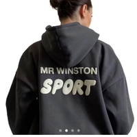 Hoodie Oversize Femme Betteractive en Coton Noir avec Imprimé Caoutchouc en Relief, Style Hiver Sportif, Manches Classiques – Grande Vente