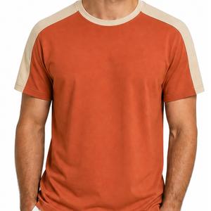 เสื้อยืดแขนราแกลนผู้ชายขายดี ตัดต่อสีที่ไหล่ สีส้มเบิร์นท์เบจ เรียบง่าย - Product Image 2