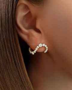 Multiple Wearing Styles Dainty Moissanite Round Cut Stud Wavy <b>Earrings</b> Gold Plated with 925 Sterling Silver Jewelry for Lovers - Product Image 1