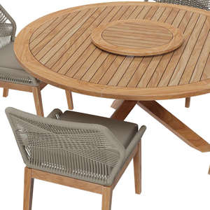 Ensemble table et chaises 4 places en teck massif recyclé, moderne et luxueux, pour extérieur, durable, bleu, pour villa, appartement, hôtel - Product Image 4