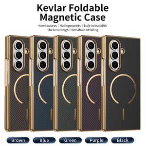 Étui magnétique de luxe au toucher soyeux pour Samsung <span class=keywords><strong>Galaxy</strong></span> Z Fold 7 <span class=keywords><strong>6</strong></span> 5 4 3, texture Kevlar, film en verre trempé intégré, coque fine plaquée - Product Image 1