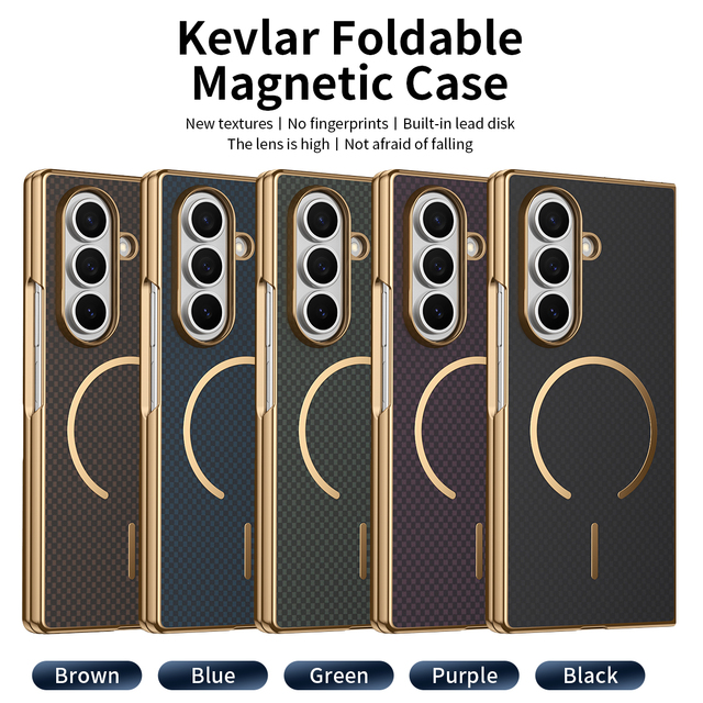 Luxury Skin Feel Magnetic Case for Samsung Galaxy Z Fold 7 6 5 4 3 Kevlar Texture Built in Tempered Glass Film Plated Slim Cover