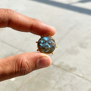 Natural Labradorite Moon <b>Face</b> Pendant, Hand Carved Gemstone Moon Charm with Gold Plated Frame for Jewelry <b>Making</b> - Product Image 3