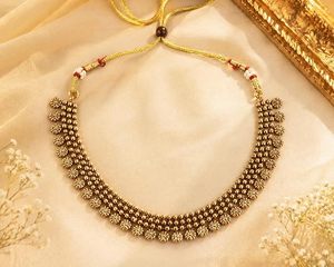 Ensemble collier ras-de-cou et boucles d'oreilles plaqué or avec motif floral imitation perle pour femme, bijoux ethniques de mode pour mariage - Product Image 5