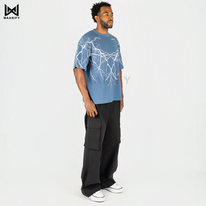 เสื้อยืดวินเทจสีดำฟอกกรดทรงโอเวอร์ไซส์สำหรับผู้ชาย สไตล์สตรีทแวร์ ผ้าหนา คอริบหนา  ไม่มีลาย พิมพ์ลายได้ตามสั่ง MAANIFY - Product Image 2