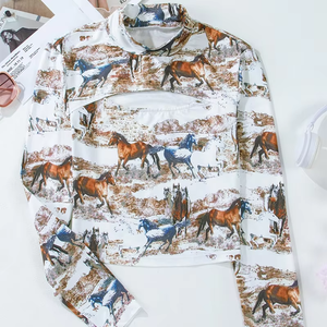 Women's Breathable Eco-Friendly Crocheted Digital Printing Long Sleeve Slim Sexy Western Cowboy T-shirt - Product Image 5