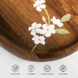 Bandeja Ovalada de Madera Pintada a Mano con Flores, Bandeja de Servir de Madera de Mango Premium, Artesanal, Elegante y Decorativa, Precio Reducido para Venta al por Mayor - Product Image 2