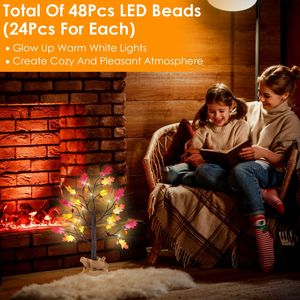2Pcs 2FT Battery-Powered Artificial <b>Lighted</b> Maple Tree <b>with</b> 24Pcs Warm White LED Beads and 6Hrs <b>Timer</b> for Tabletop Fall Display - Product Image 2