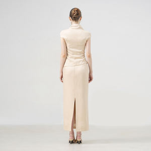 Nouvelle collection de jupes fabricant du Vietnam jupe crayon minimale tissée beige en coton mélangé jupe droite beige minimaliste - Product Image 5