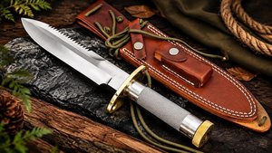 Couteau de survie, de chasse et utilitaire Bowie, fait main, de haute qualité, en acier inoxydable, avec lame en acier Damas à pointe tombante, OEM - Product Image 3