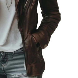 Veste d'hiver en cuir premium pour femme, texture lisse, vêtement d'extérieur tendance pour tenues décontractées et voyages - Product Image 3