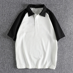 Men's Short Sleeve Color Blocked <b>Polo</b> Shirt Regular Fit Casual <b>White</b> With Brown Sleeves And Collar Oxford Fabric - Product Image 5