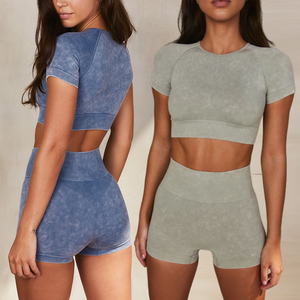 Conjunto Deportivo de 2 Piezas para Mujer, Cintura Alta, Transpirable, Absorbente de Sudor, Spandex/Nylon, Shorts con Cintura Elástica - Product Image 2