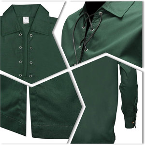 Camisa Ghillie Verde Personalizada para Hombre, Estilo Jacobita, Atuendo Escocés de las Tierras Altas, Manga Larga con Cordones, Ropa Renacentista Pirata, Pedido al por Mayor - Product Image 5