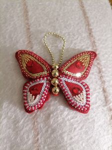 Christmas Wreath Ornament Beaded Green With <b>Red</b> <b>Bow</b> And Stars Hanging Decoration - Product Image 3