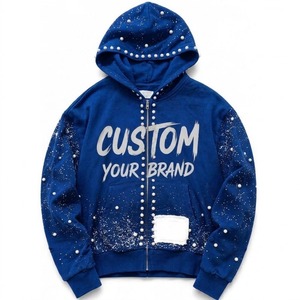 Sweat à capuche zippé en molleton pour homme, 100% coton de haute qualité, avec logo personnalisé et strass, style vintage délavé à l'acide - Product Image 3