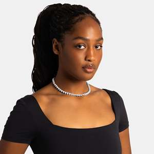 UrbanVrit Luxury Women's 925 Sterling <b>Silver</b> Rhodium Plated Zircon Tennis Chain <b>Choker</b> Brilliant Cut Prong Setting GRA Certified - Product Image 3
