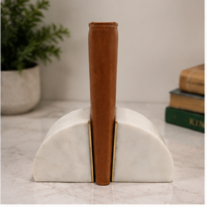 White Marble Semi Circle Bookends Decorative Stone <b>Book</b> Holders for Office Desktop <b>Study</b> Room - Product Image 5