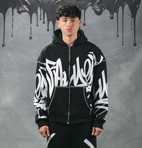 Wholesales Custom Hoodies 465 GSM Heavyweight Drop Shoulder Blank Oversized Boxy <b>Cropped</b> Full <b>Zip</b> <b>up</b> Hoodie Men - Product Image 1