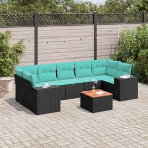 Set di divani da giardino in polyrattan nero da 8 pezzi con cuscini, eleganti mobili da esterno - Product Image 1