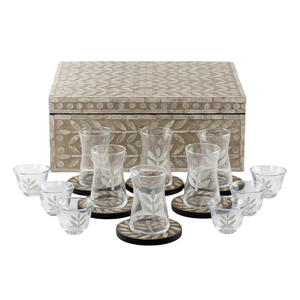 Juego de Vasos de Té con Incrustaciones de Madreperla, con Posavasos y Caja de Almacenamiento, con Logotipo OEM y Diseño Personalizado, Venta al Por Mayor - Product Image 1