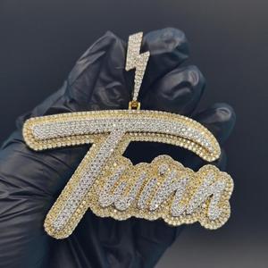 Custom <b>Twins</b> Pendant Moissanite Diamond Iced Out Hip Hop Necklace Lightning Bolt Bail Bling Chain Luxury <b>Gift</b> - Product Image 1