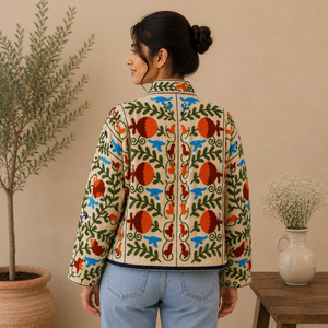 Chaqueta de Algodón Acolchada Bordada a Mano para Mujer, Estilo Bohemio Floral, Manga Larga, Informal, Vintage, Ligera, para Otoño e Invierno - Product Image 6