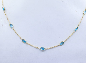Collar de Alta Calidad con Colgante de Topacio Azul Suizo Natural, Corte Ovalado, Engastado en Bisel, Chapado en Oro, con Cuentas Finas, Ideal para Regalo - Product Image 5