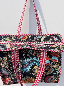 Sac fourre-tout en coton noir pour femmes, avec imprimé floral multicolore, style bohème, sac à main d'été décontracté avec fermeture éclair, sac de voyage pour femmes - Product Image 4