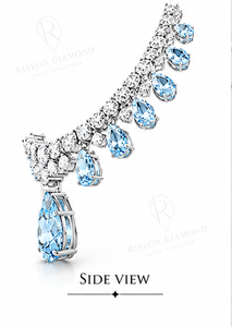Exquisite <b>necklace</b> in 18K white gold with oversized pear cut blue gemstone centerpiece surrounded by brilliant lab grown diamond - Product Image 4