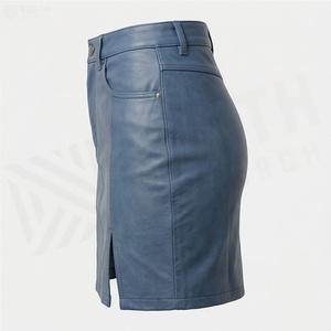 Jupe crayon mini en similicuir taille haute pour femme avec poche, couleur unie, design brillant, à porter toute l'année - Product Image 3
