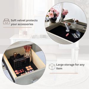 Mirrored Bedroom Makeup Vanities Set with Drawers <b>and</b> <b>Mirror</b> Stool Flip <b>Dressing</b> <b>Table</b> - Product Image 4